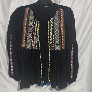 Dor Dor Couture Black Bohemian Embroidered Blouse